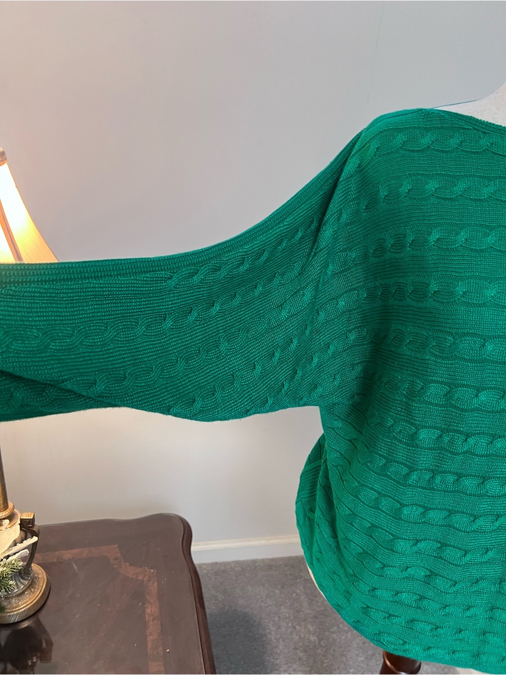 Lauren by Ralph Lauren Green Cable-Knit Boatneck Dolman Sleeve Sweater XL - Picture 2 of 9